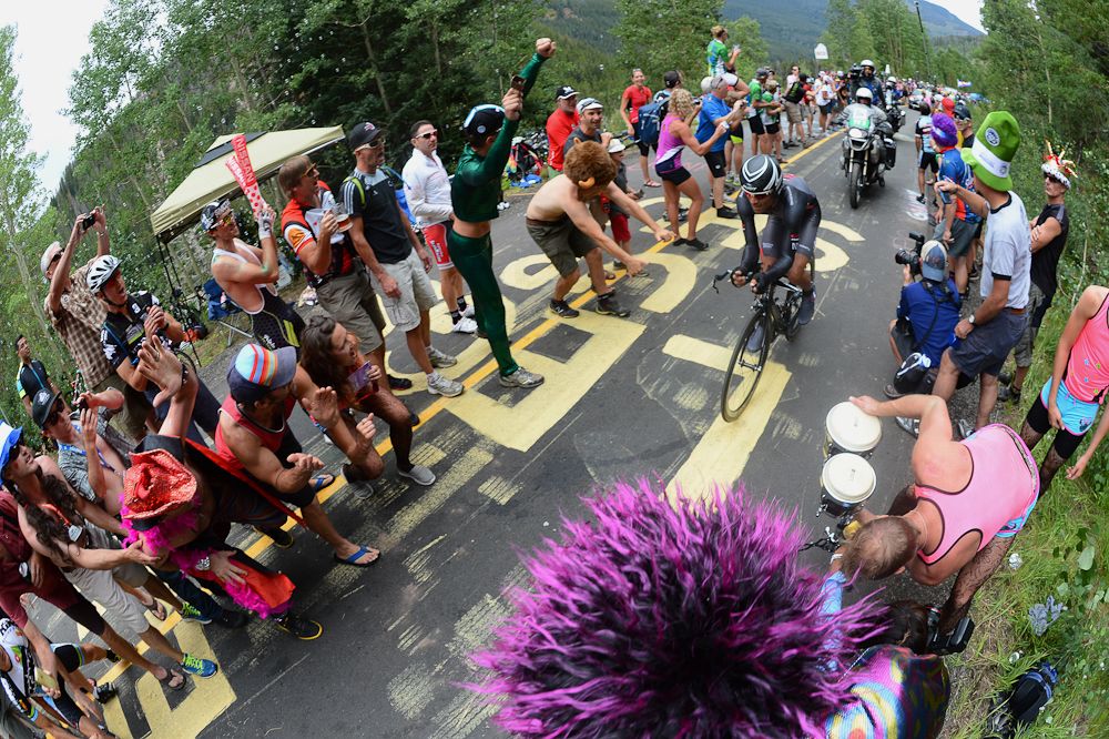 Fans lines the route of the Vail time trial at the USA Pro Challenge