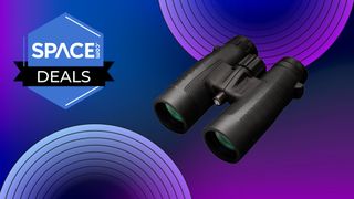 The Bushnell 10x42mm Trophy binoculars on a purple Space.com deals background