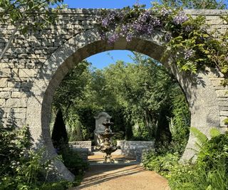 Moon gate made of stone at the RHS Chelsea Flower Show