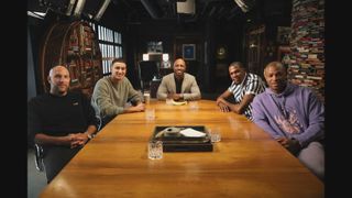 Convening for ESPN+’s business-themed sports doc The Boardroom (l. to r.): Rich Kleiman, Kyle Kuzma, Jay Williams, Kevin Durant and P.J. Tucker.