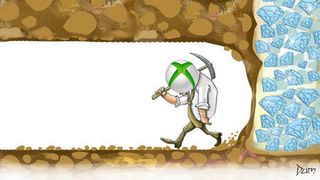 Meme showing Xbox man giving up on mining right before hitting diamonds