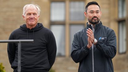 Greg Norman and Cho Minn Thant at Slaley Hall in June 2022