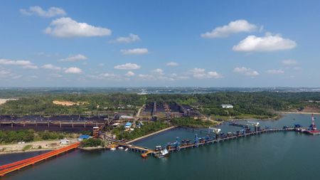 The Balikpapan Coal Terminal (BCT), operated by PT Bayan Resources Tbk, stands in this aerial photograph