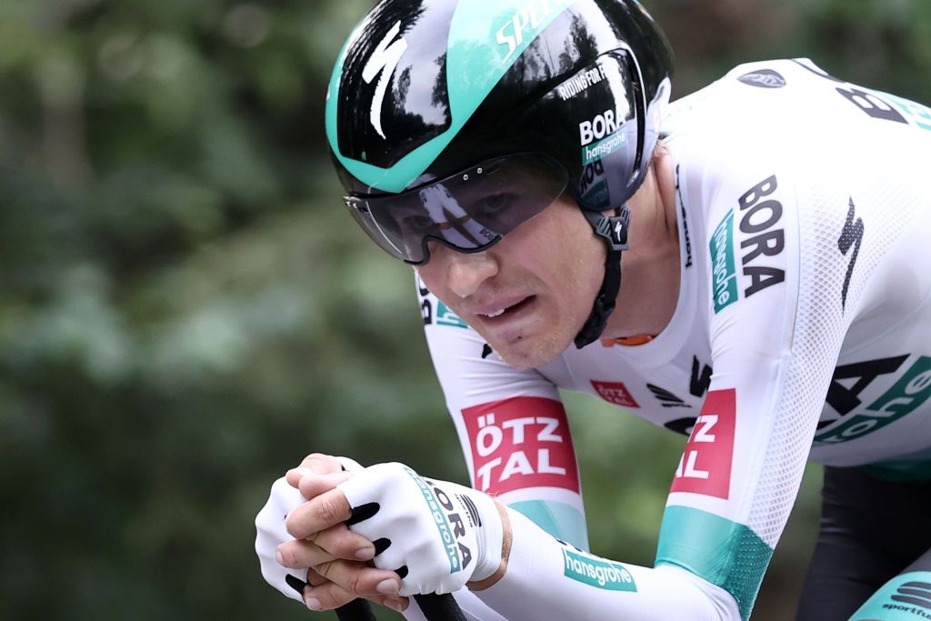 Team Bora rider Germanys Lennard Kamna rides during the 20th stage of the 107th edition of the Tour de France cycling race a time trial of 36 km between Lure and La Planche des Belles Filles on September 19 2020 Photo by KENZO TRIBOUILLARD AFP Photo by KENZO TRIBOUILLARDAFP via Getty Images