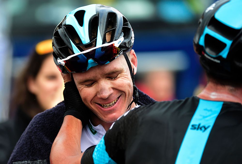 Chris Froome (Sky) celebrates his Vuelta stage win