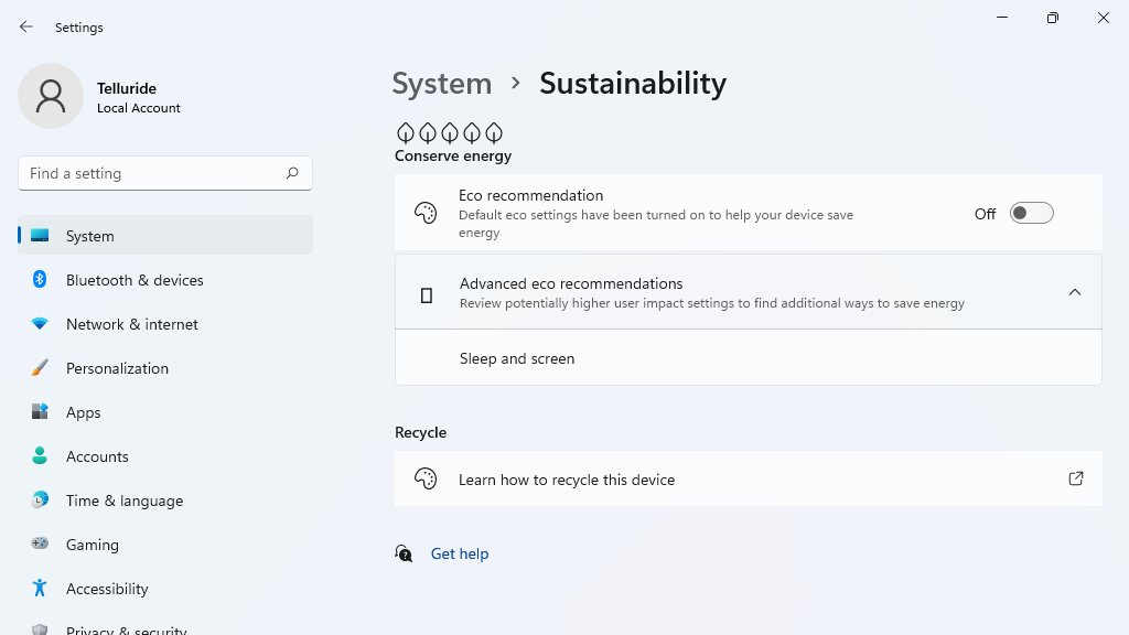 Windows 11 Sustainability screenshot
