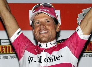 Jan Ullrich (T-Mobile) salutes from the podium