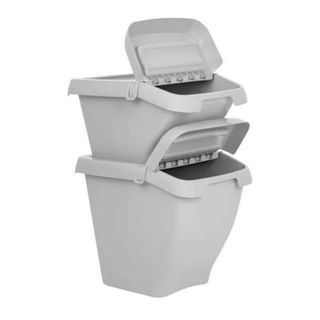 Grey stacking recycling boxes with openings