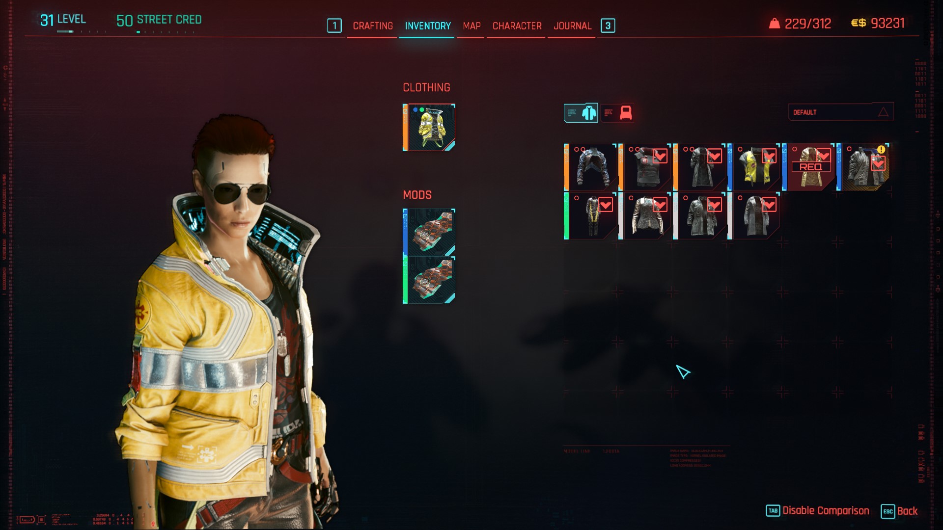 Cyberpunk 2077 Edgerunners jacket in character menu