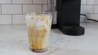 Iced caramel latte made with the Keurig K-Supreme SMART coffee maker