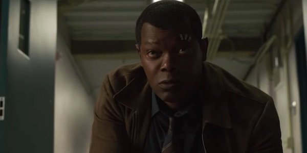 Nick Fury petting Goose in Captain Marvel