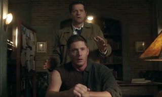 Castiel standing behind Dean after reading his mind in Supernatural Season 14