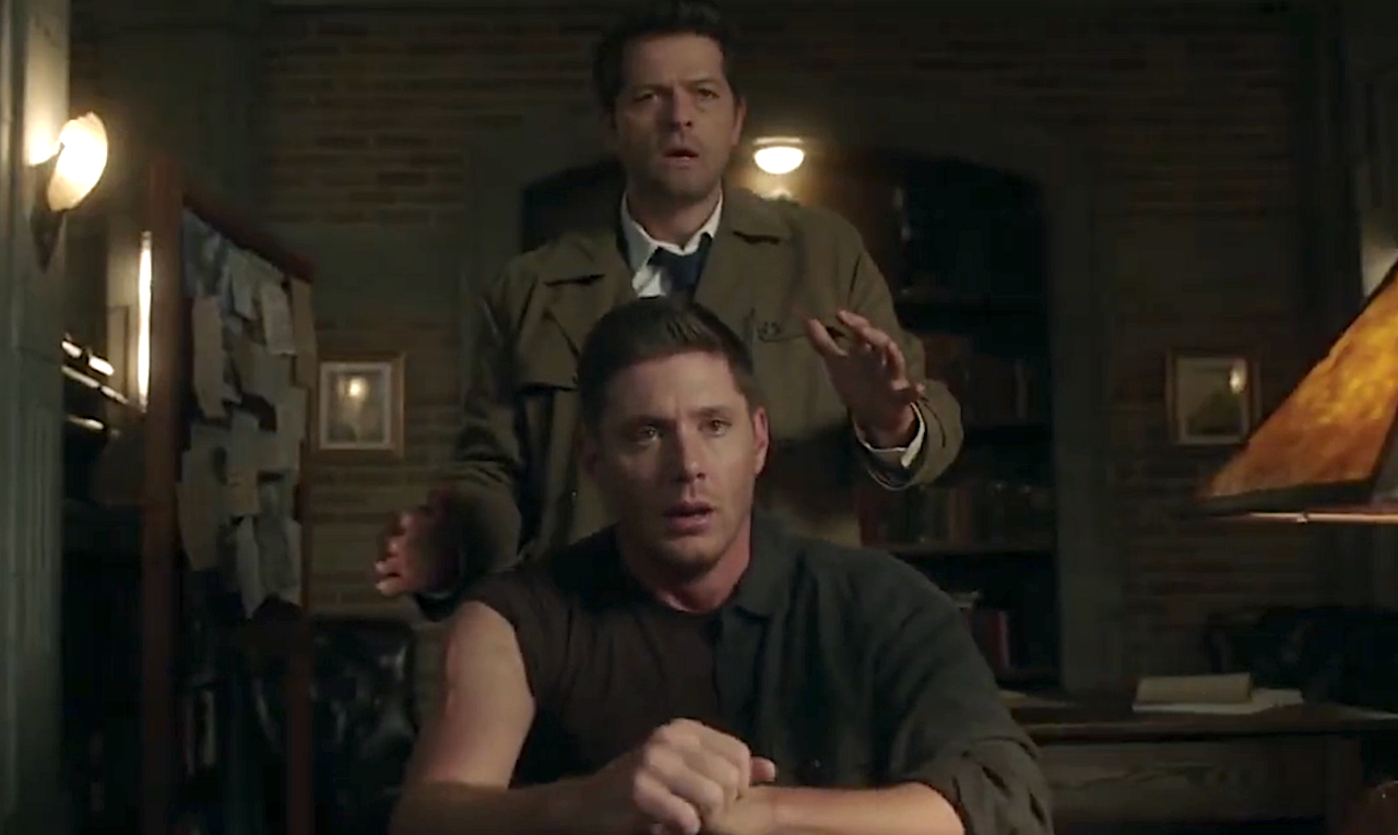 Castiel standing behind Dean after reading his mind in Supernatural Season 14