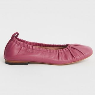 ballet flats in poppy pink with ruched detail