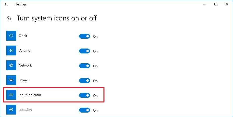 Windows 10 enable Input Indicator