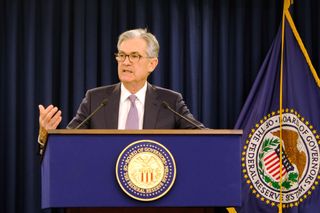 Jerome Powell, chair of the Federal Reserve, giving a speech