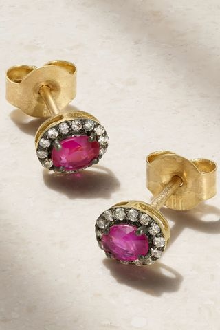 Amrapali London Rajasthan mini rhodium-plated 18-karat gold, ruby and diamond earrings