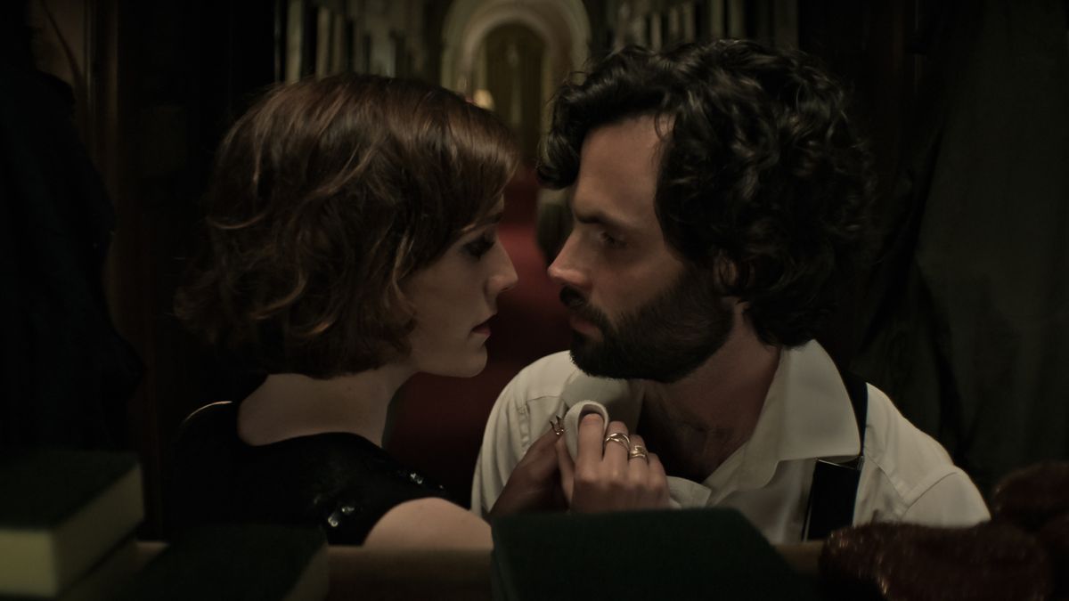 Charlotte Ritchie and Penn Badgley in You Season 4