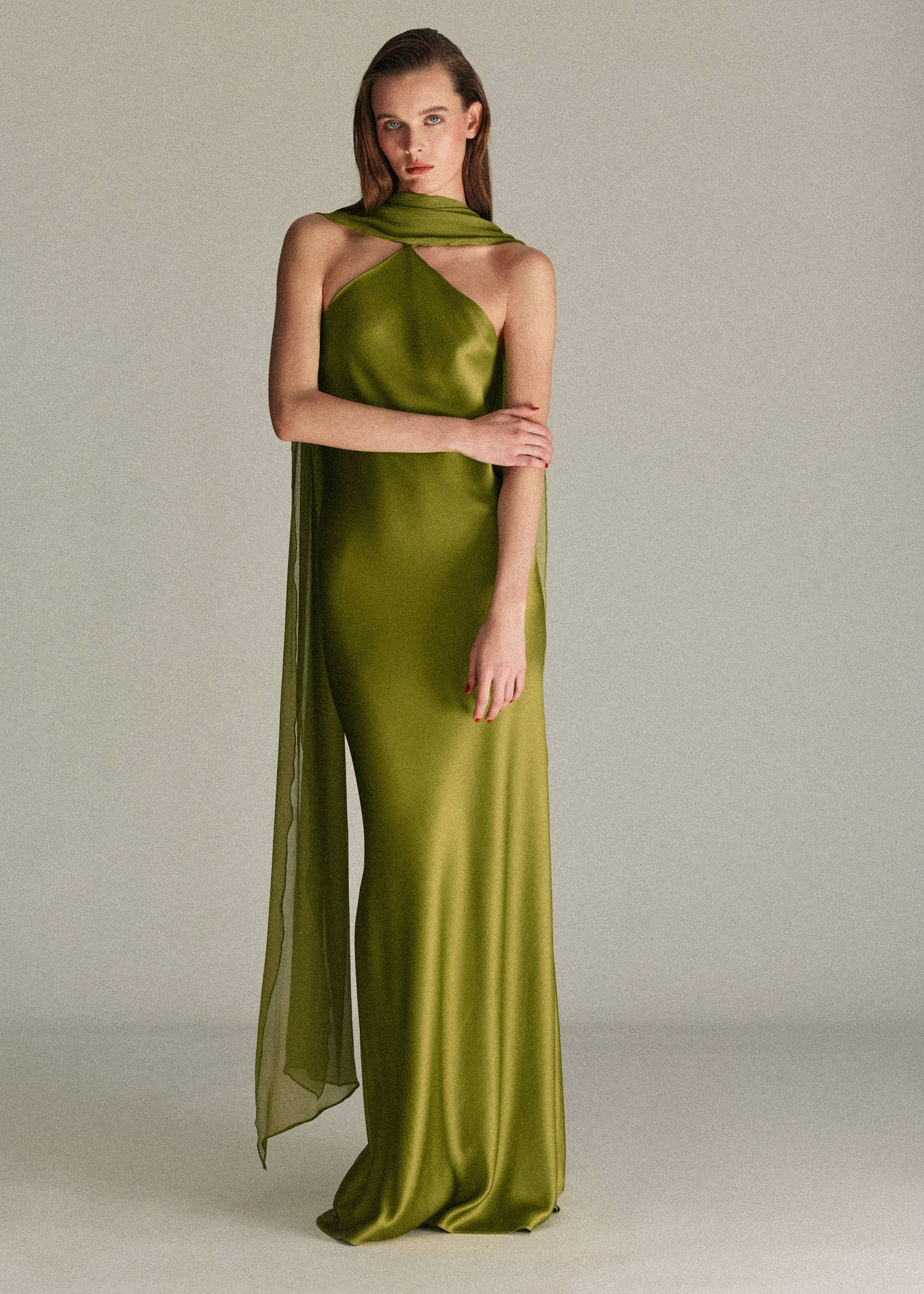 MANGO, Satin Halter Neck Dress