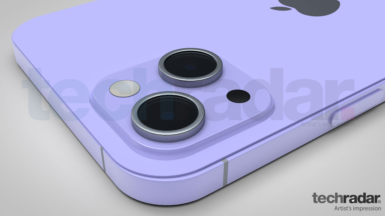 An artist's impression of the iPhone 13's camera in purple
