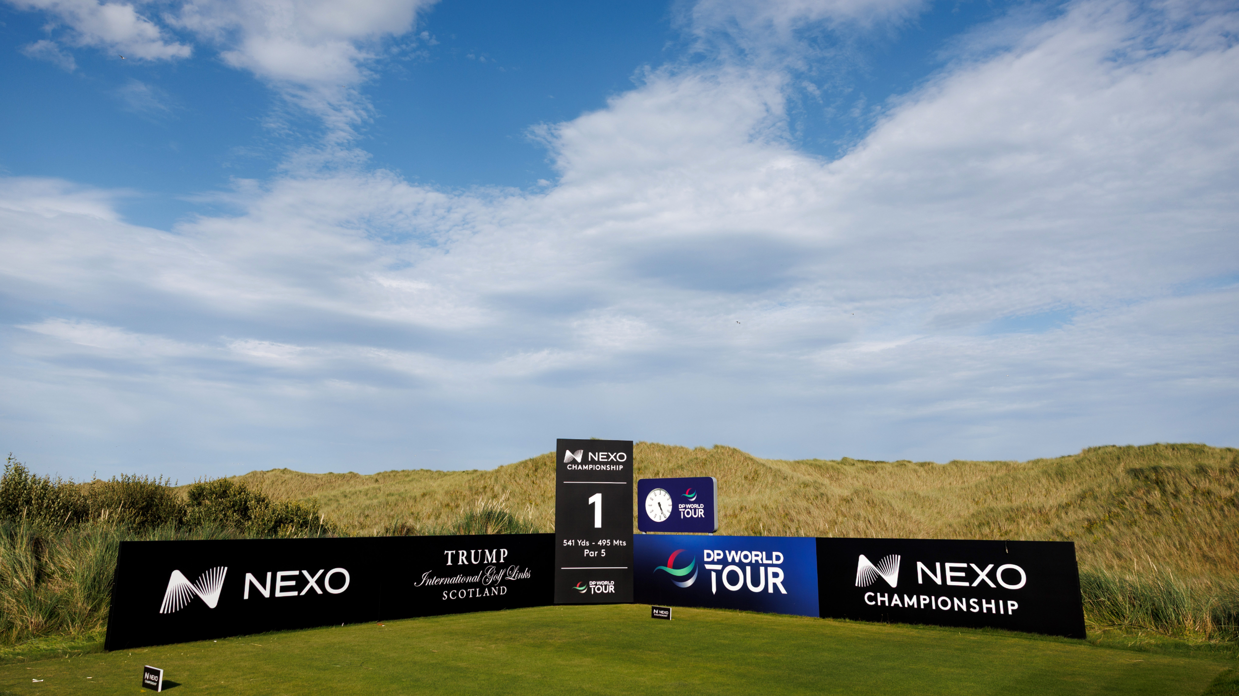 The Nexo Championship sign at Trump International Golf Links