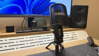 Rode NT-USB+ microphone sat on a desktop
