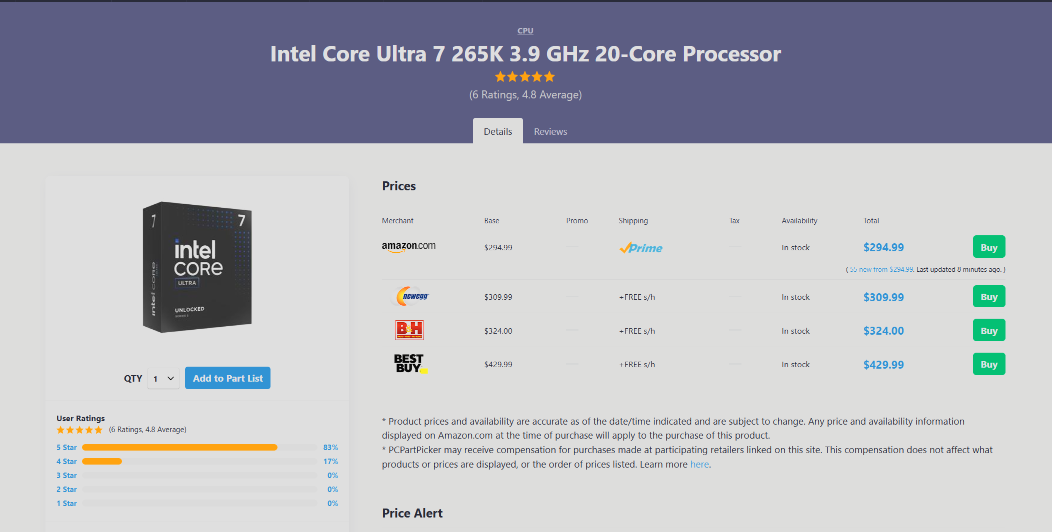 Core Ultra 7 265K PCPartpicker