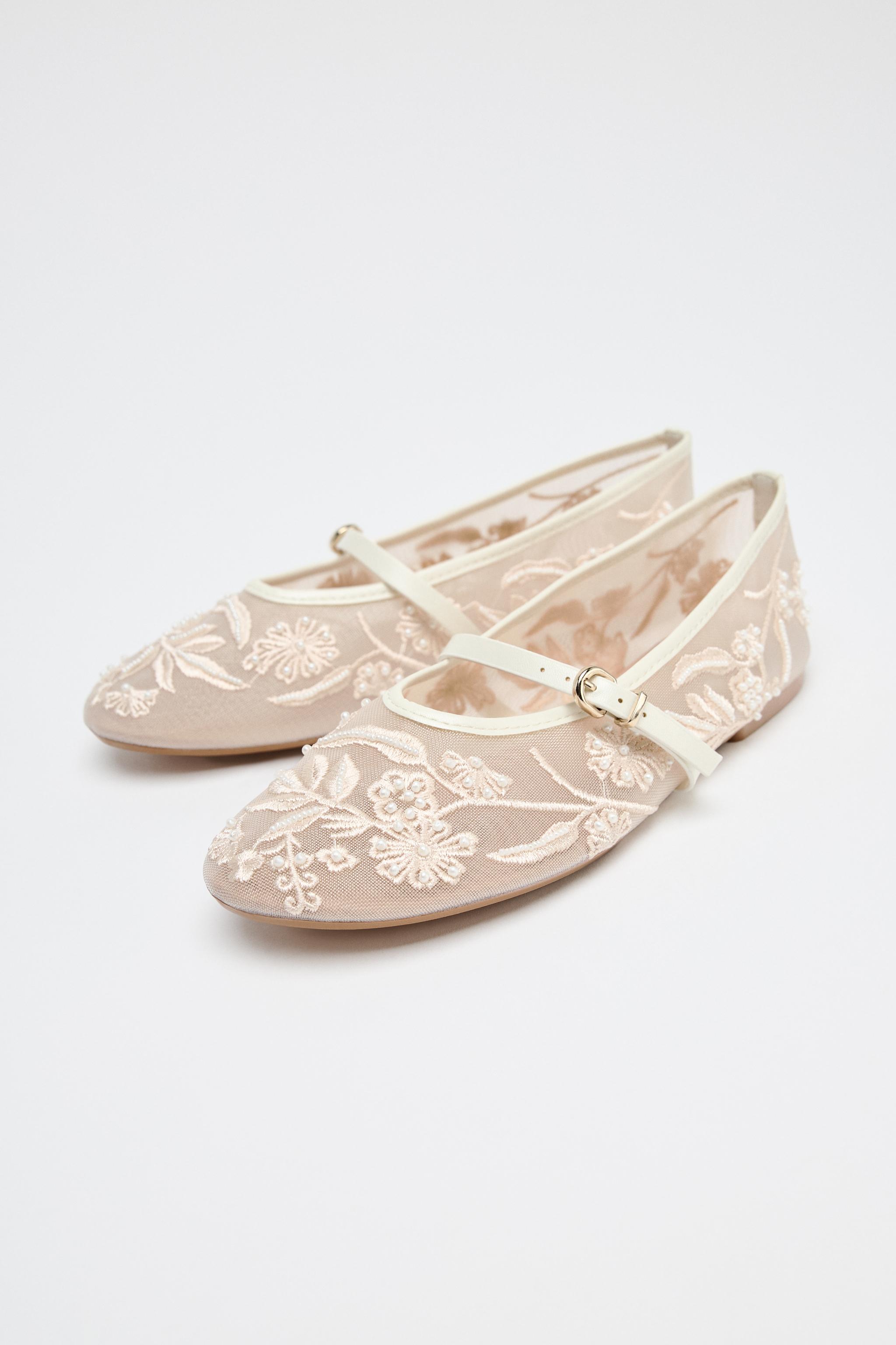 Embroidered Mesh Ballet Flats