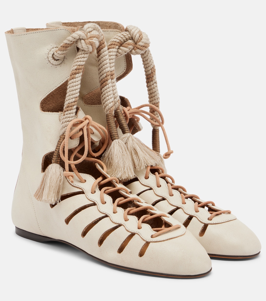 Liade Leather Lace-Up Ankle Boots in Beige - Isabel Marant