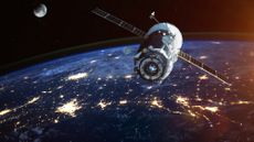 Satellite hovering over earth