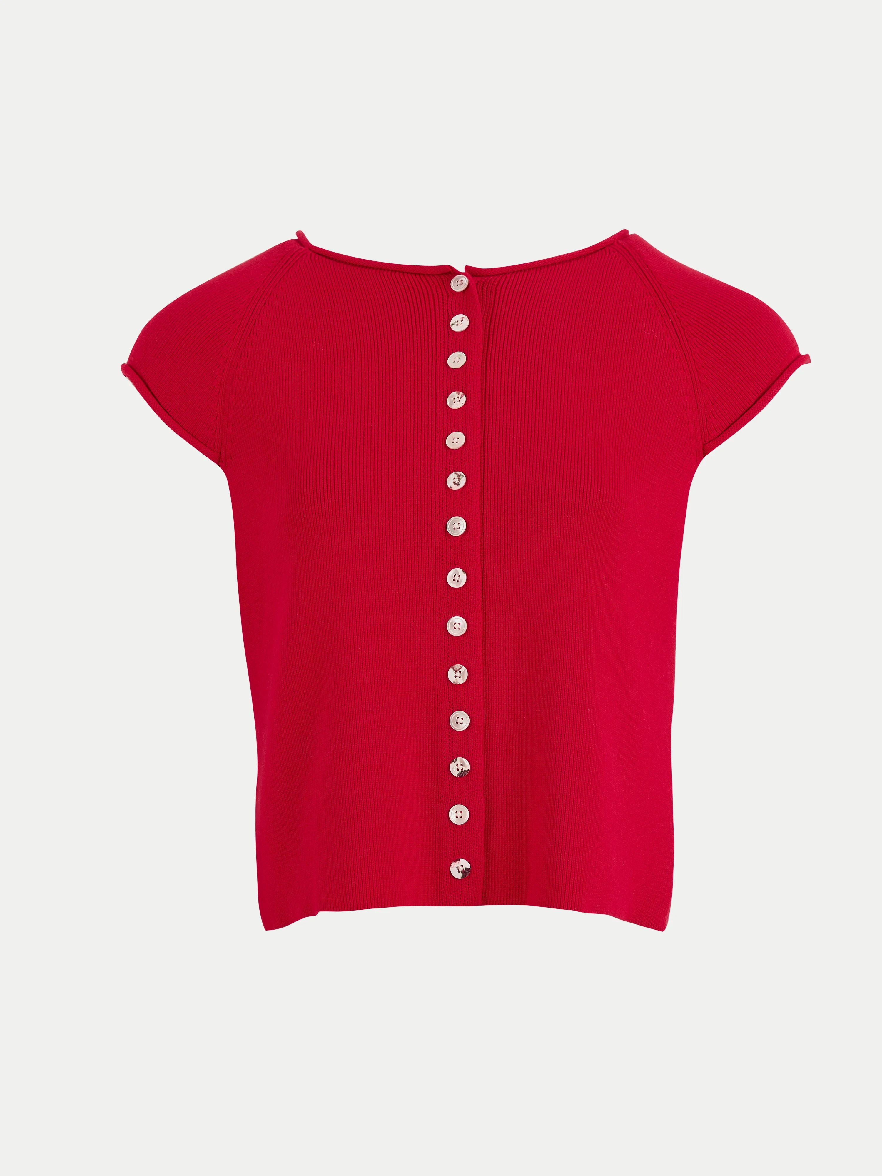 Cotton Button Knitted Top | Red