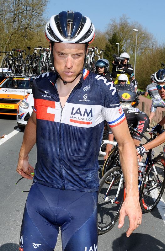Sylvain Chavanel (IAM Cycling) does not looked impressed after crashing