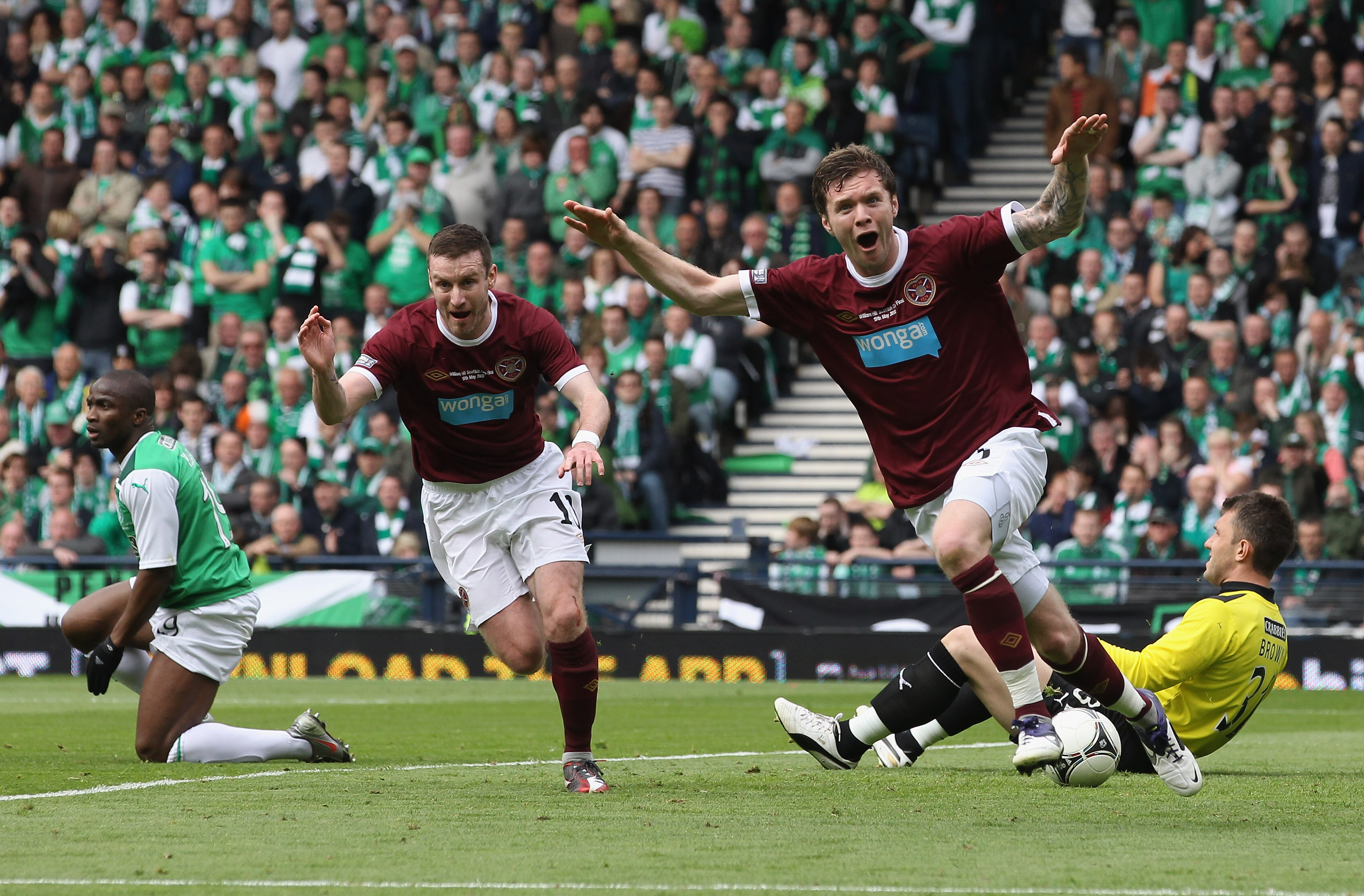 Darren Bar of Hearts celebrates a goal against Hibs in the 2012 Scottish Cup final.