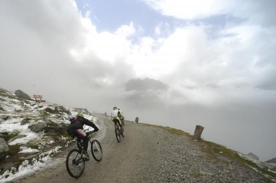 Things look pretty sketchy for the riders as they approach the top of the mountain.