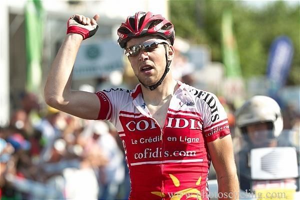 Tony Gallopin (Cofidis) celebrates victory on stage 2 of the Tour du Limousin.