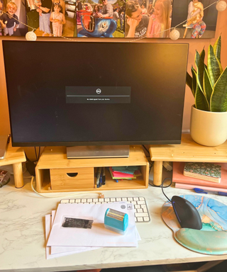 My desk setup showing the small roller on the area in front of my monitor