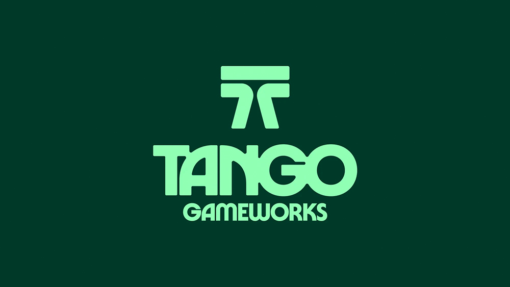 Tango Gameworks&#039; new logo design showing a T that looks like a torii gate in a mint green colour
