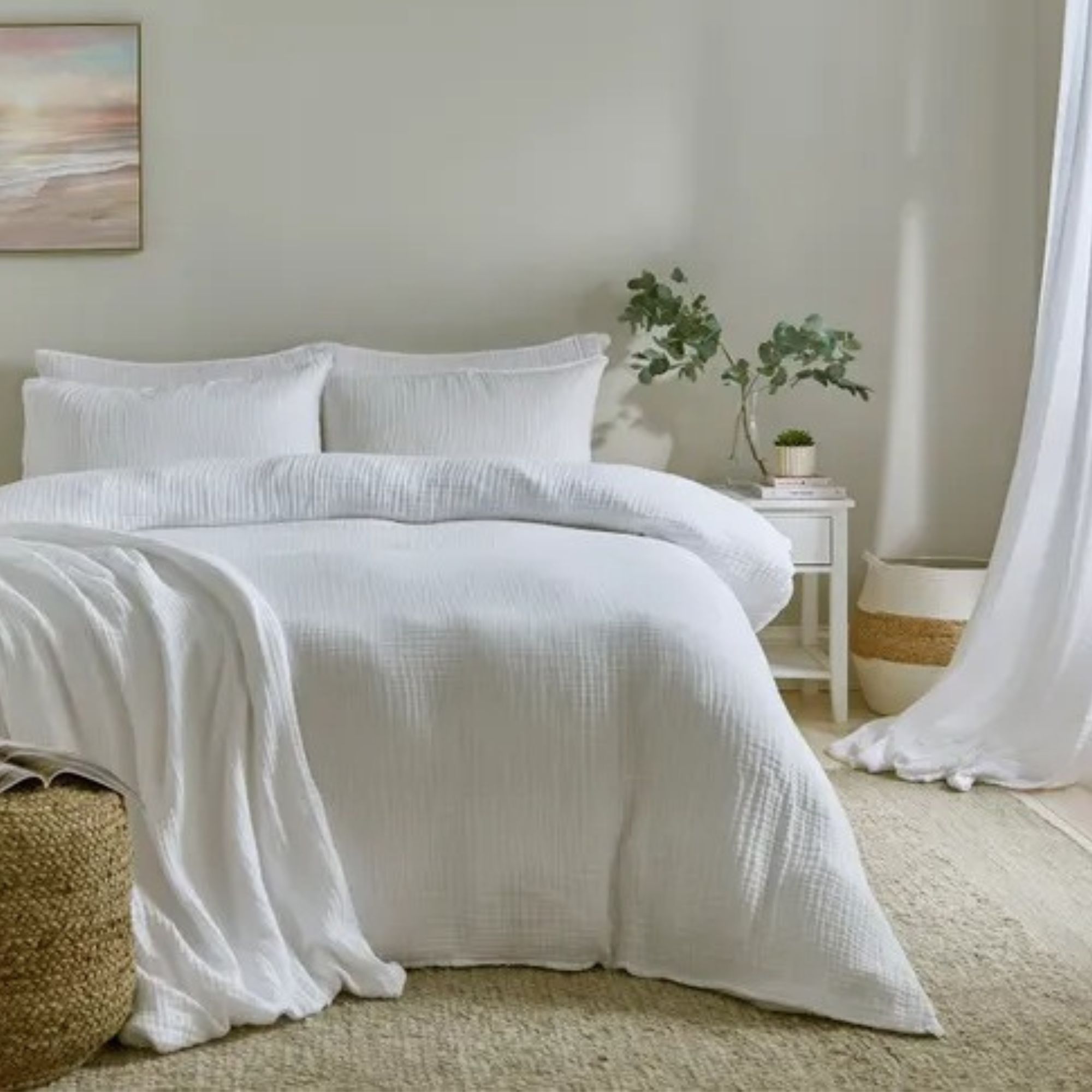 white muslin bedding set