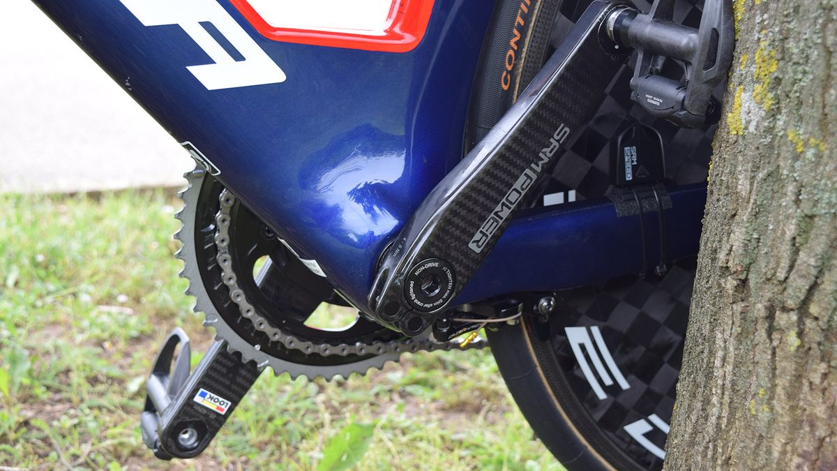A look at the wide, oversize bottom bracket area and rear brake
