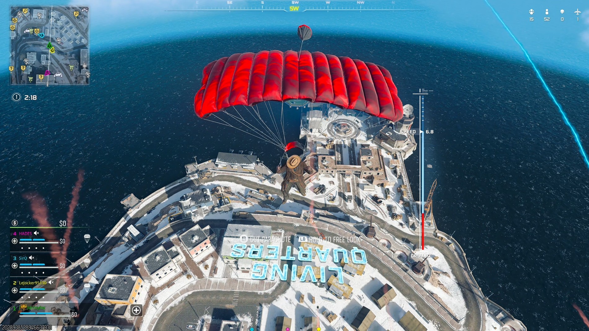 Redstorm parachute dropping into Rebirth Island in Call of Duty: Warzone.