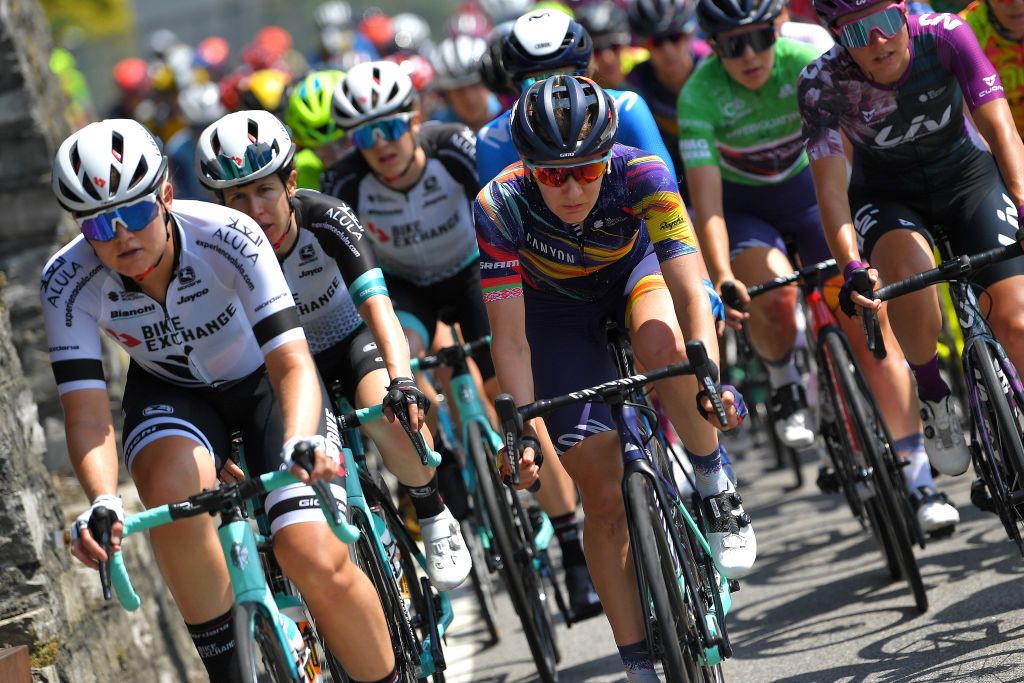 COLICO ITALY JULY 07 Alena Amialiusik of Belarus and Canyon SRAM Racing Team during the 32nd Giro dItalia Internazionale Femminile 2021 Stage 6 a 155km stage from Colico to Colico GiroDonne UCIWWT on July 07 2021 in Colico Italy Photo by Luc ClaessenGetty Images