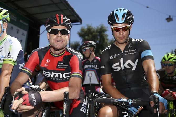 Evans and Porte line up for what would be a big day in the saddle