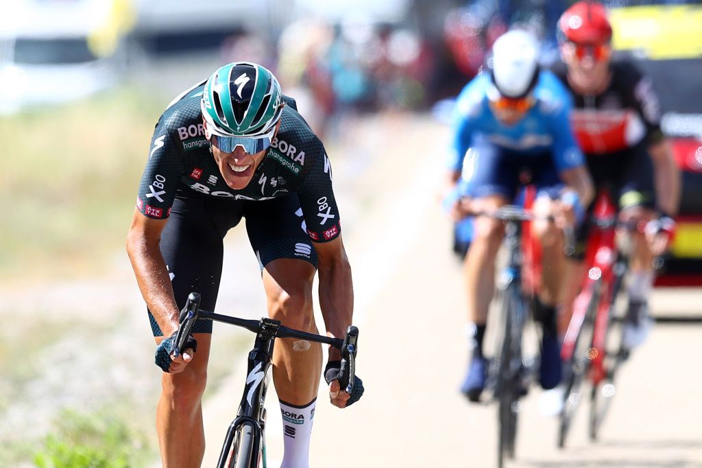NMES FRANCE JULY 08 Nils Politt of Germany and Team BORA Hansgrohe attack in breakaway during the 108th Tour de France 2021 Stage 12 a 1594km stage from SaintPaulTroisChateaux to Nimes LeTour TDF2021 on July 08 2021 in Nmes France Photo by Michael SteeleGetty Images