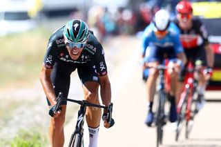 NMES FRANCE JULY 08 Nils Politt of Germany and Team BORA Hansgrohe attack in breakaway during the 108th Tour de France 2021 Stage 12 a 1594km stage from SaintPaulTroisChateaux to Nimes LeTour TDF2021 on July 08 2021 in Nmes France Photo by Michael SteeleGetty Images
