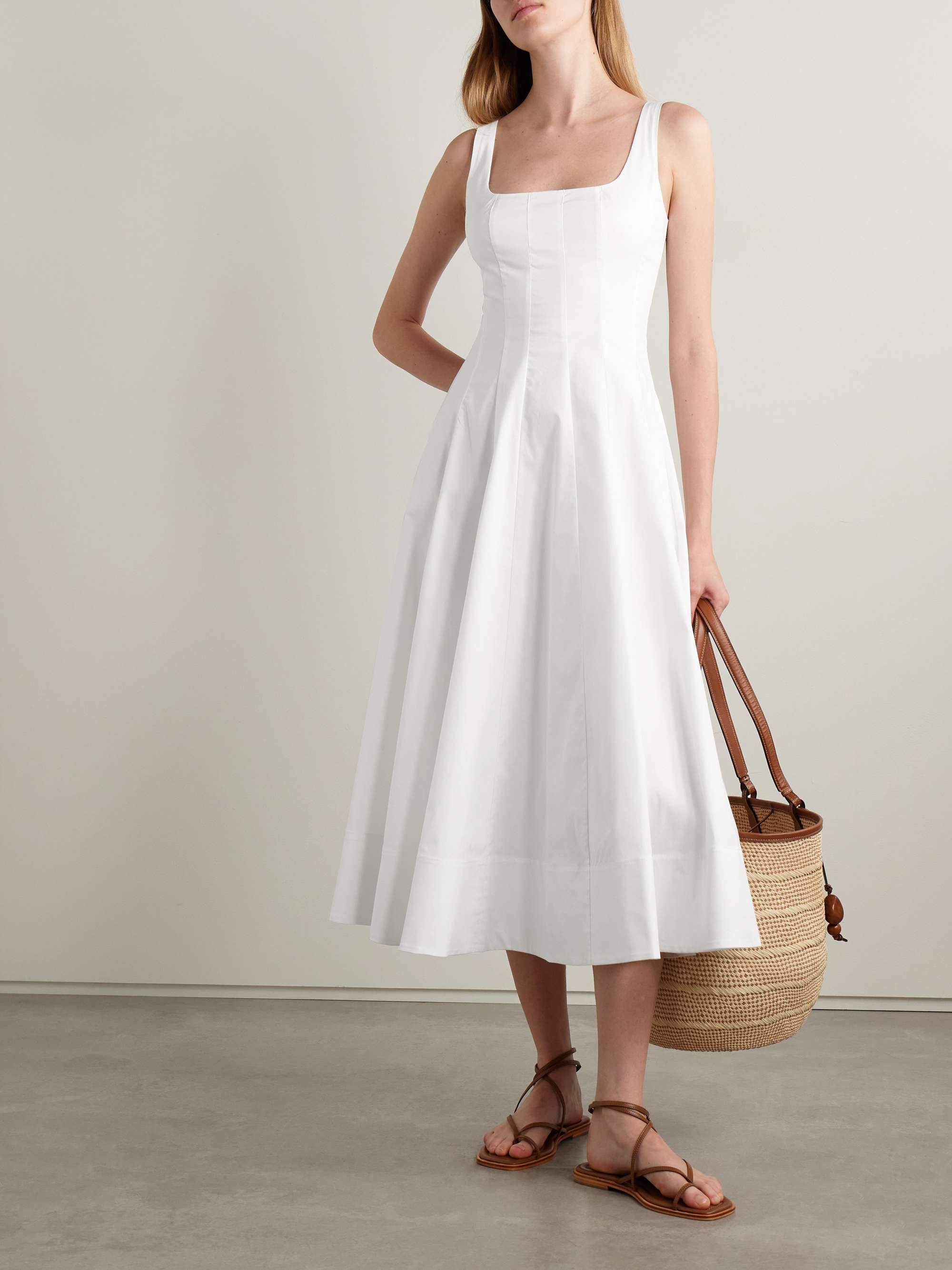 Wells Pleated Cotton-Blend Poplin Midi Dress