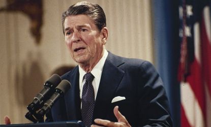 President Ronald Reagan answers questions at his news conference in the White House in 1983.
