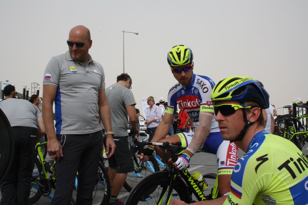 Bjarne Riis leads the Tinkoff Saxo team meeting