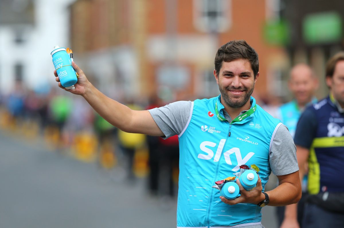 A bidon and gel for the Sky riders via soigneur Marko Dzlao