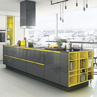 modern kitchen with colored cabinetry
