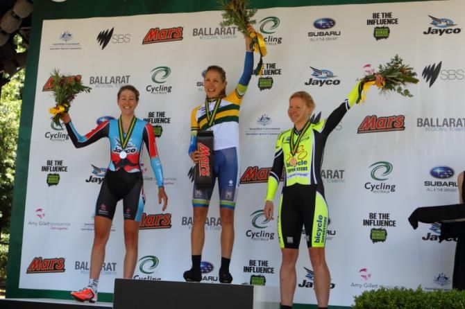 Grace Sulzberger (Jayco-AIS), Shara Gillow (Orica - AIS) and Felicity Wardlaw (VIC) on the podium